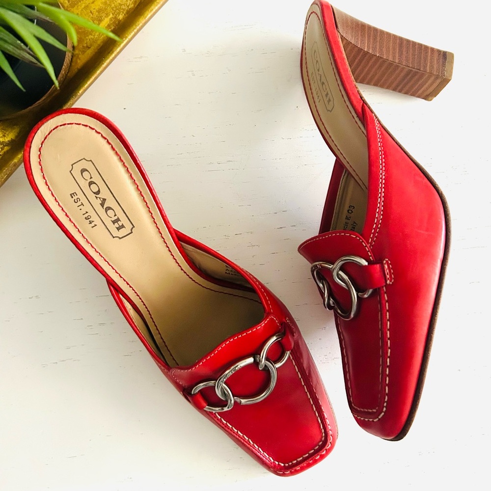 Coach Jacie K Red Square Toe Mule Heel